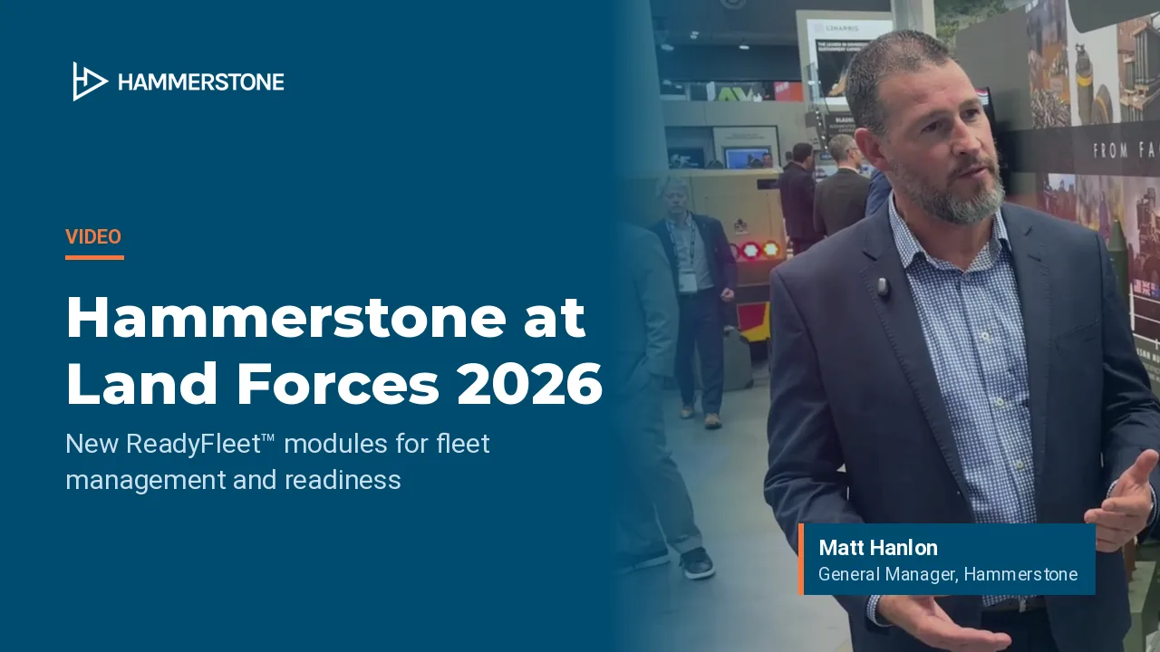 Matt Hanlon, General Manager at Hammerstone, speaking on the Hammerstone stand at Land Forces 2026